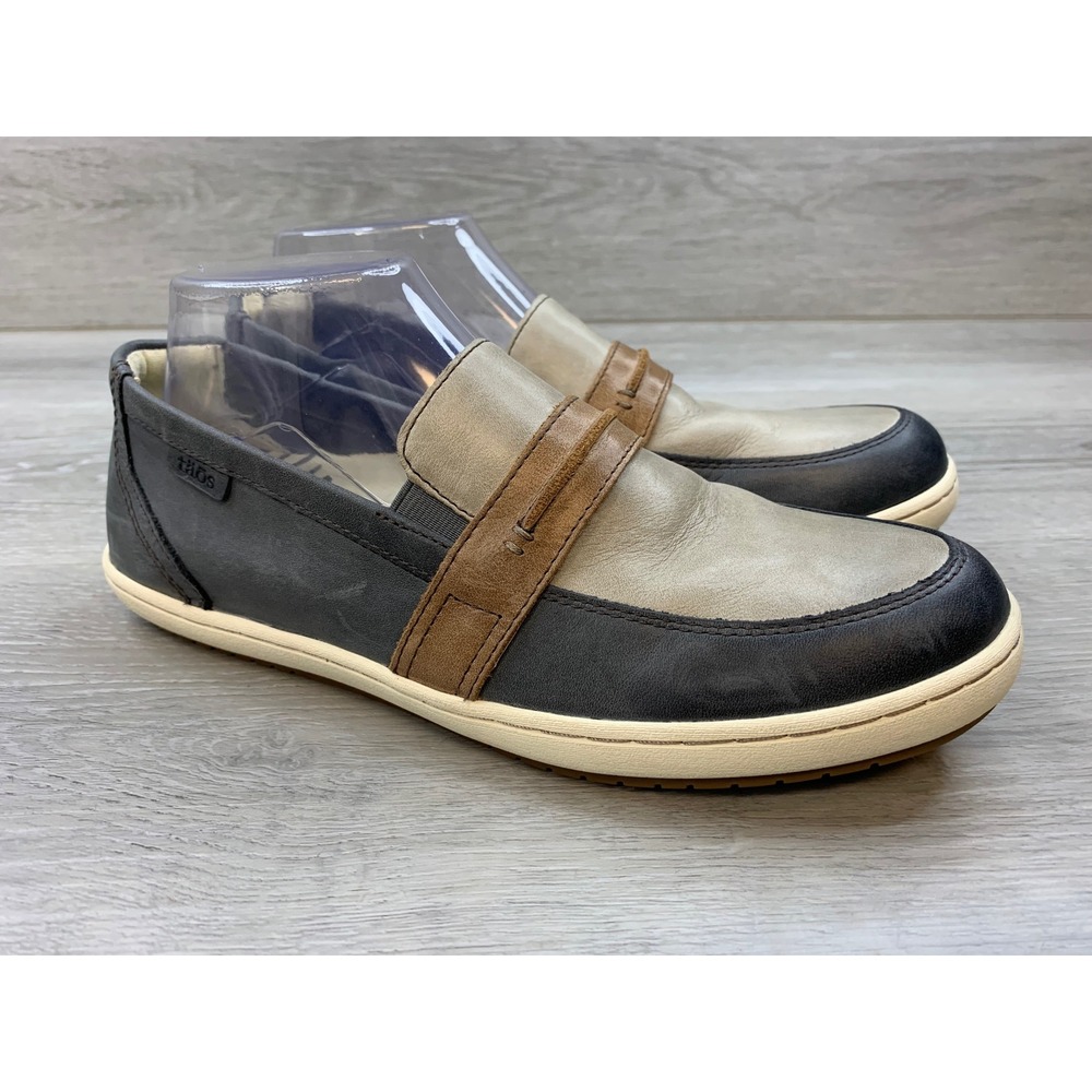 Taos Forward Leather Loafers Grey Taupe Tan Slip On Sneakers Women's 10